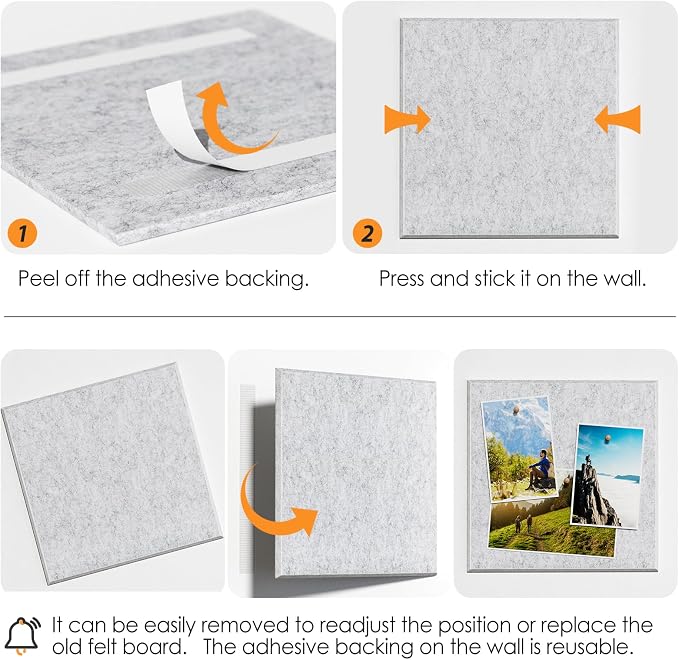 MaxGear Felt Bulletin Board 36" x 24", Light Gray Felt Wall Tiles Push Pins | - Image 5