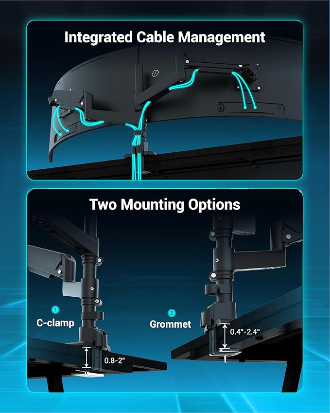 Dual Monitor Arm for 13-49 Inch Ultrawide Screens, Heavy Duty Monitor Mount for 2 Monitors up to 44lbs, Full Motion Vertical Stacked Dual Monitor Arm Desk Mount, 75/100mm VESA Mount, Black-DeskLoop Office