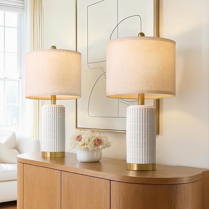 PoKat 21.5'' Stone-Like Bedside Table Lamps Set of 2 - Image 2