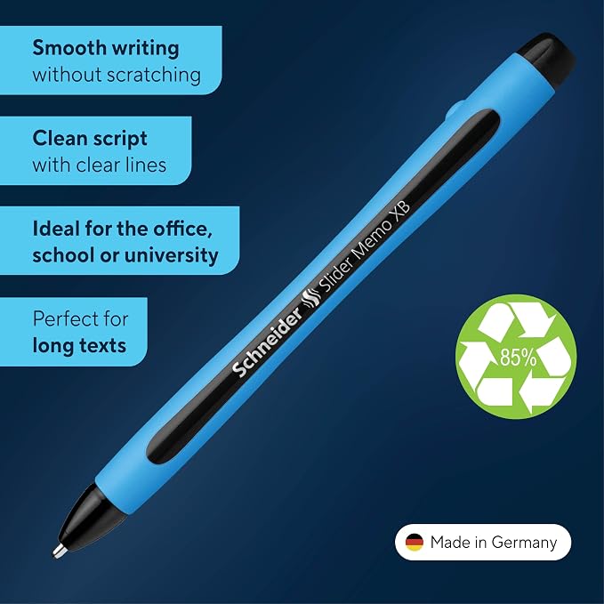 Schneider Slider Memo XB Ballpoint Pen, 1.4 mm, Light Blue Barrel - Image 2