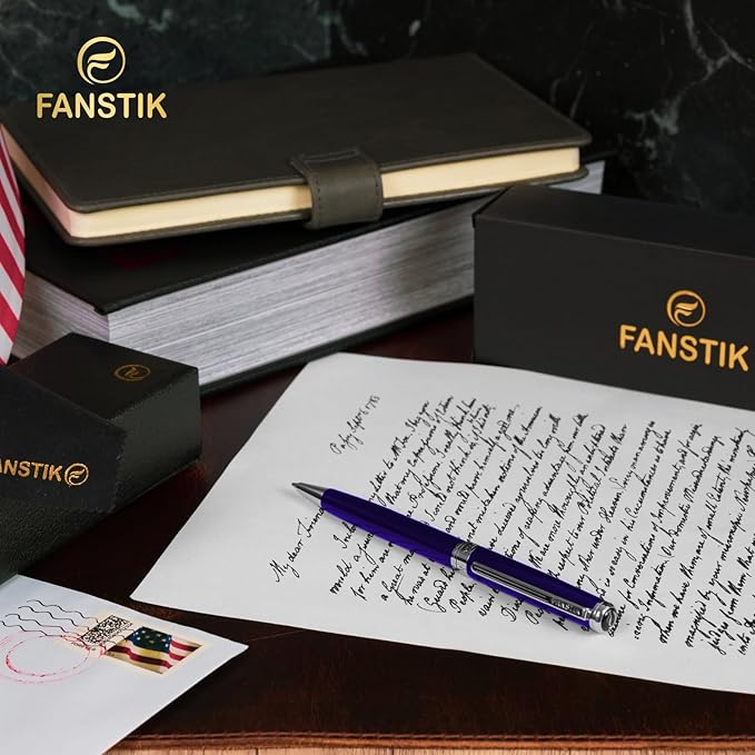 Customized Blue Luxury ballpoint pen (Made In USA) fancy gift set for women, Chrome Finish, Professional executive pen gift set for men (Lux Custom-BallPoint Blue)-DeskLoop Office