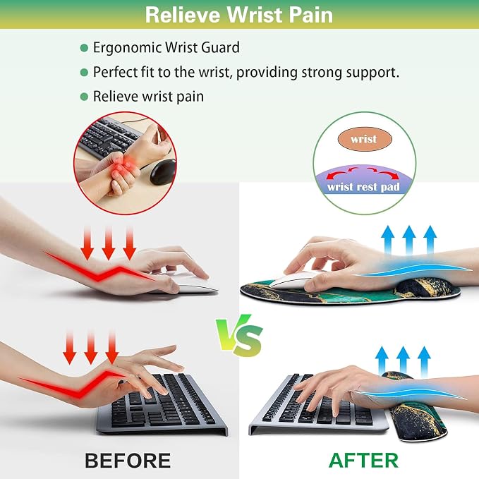 Mouse Pad Green with Wrist Rest Set, 3-in-1 Wrist Support Mousepad Set - Image 4