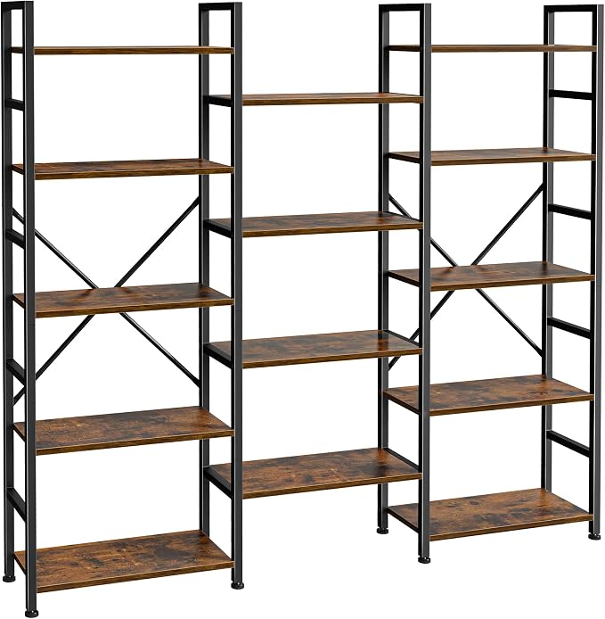 SUPERJARE Triple 5 Tier Bookshelf, Bookcase by SUPERJARE