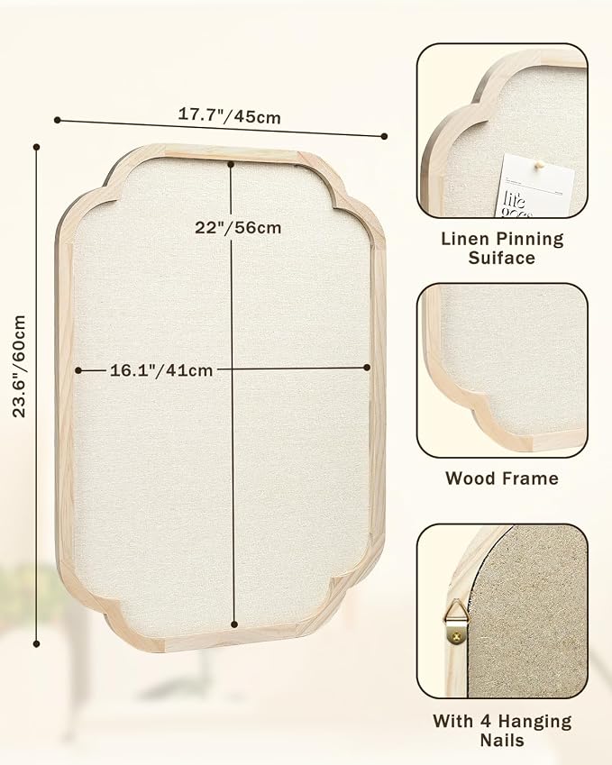 Modern Scalloped Pinboard, 17.7" x 23.6" Rustic Fabric Bulletin Board, Natural - Image 2