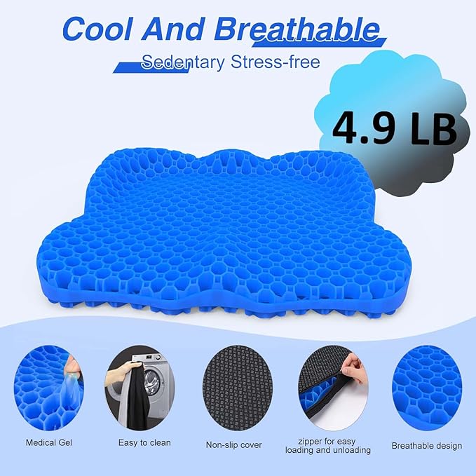 Thicken 19.7in Seat Cushion, Gel Seat Cushion for Long Sitting–Office Chair, Wheelchair, Car Pad, Large Cooling Support Pad for Back Pain, Sciatica, Tailbone Pain Relief-DeskLoop Office