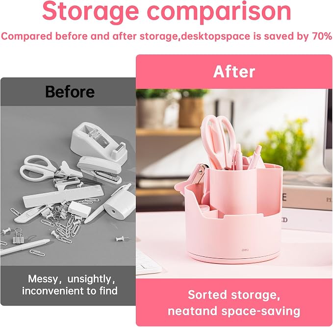 deli Pink Office Supplies, 14 in 1 Desk Accessories Set - Image 6