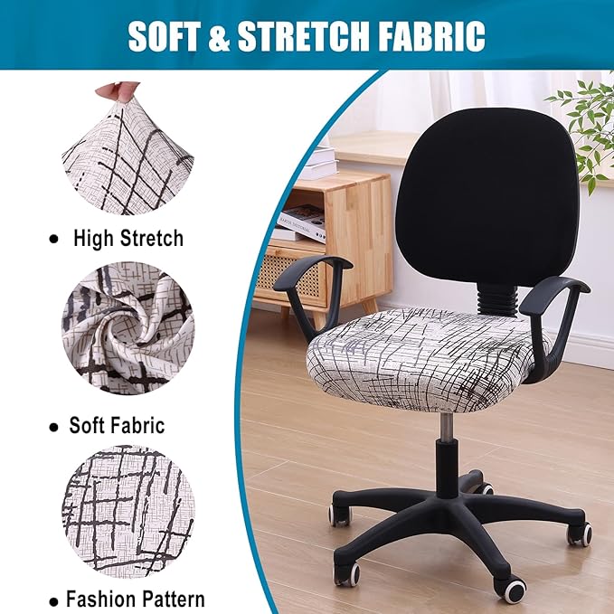 Smiry Printed Office Computer Chair Seat Covers, Stretch Fit Universal Desk Rotating Chair Cover Washable Removable Seat Cushion Protectors - Brown and White-DeskLoop Office