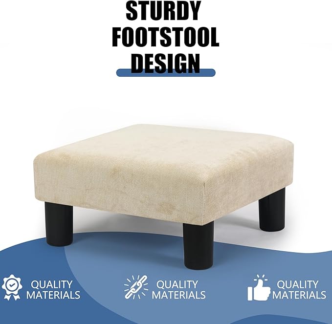 Joveco Small Foot Rest Stool Ottoman, 15" Fabric Square Footstool Upholstered Footrest for Chair, Under Desk, Office, Living Room, Wheat