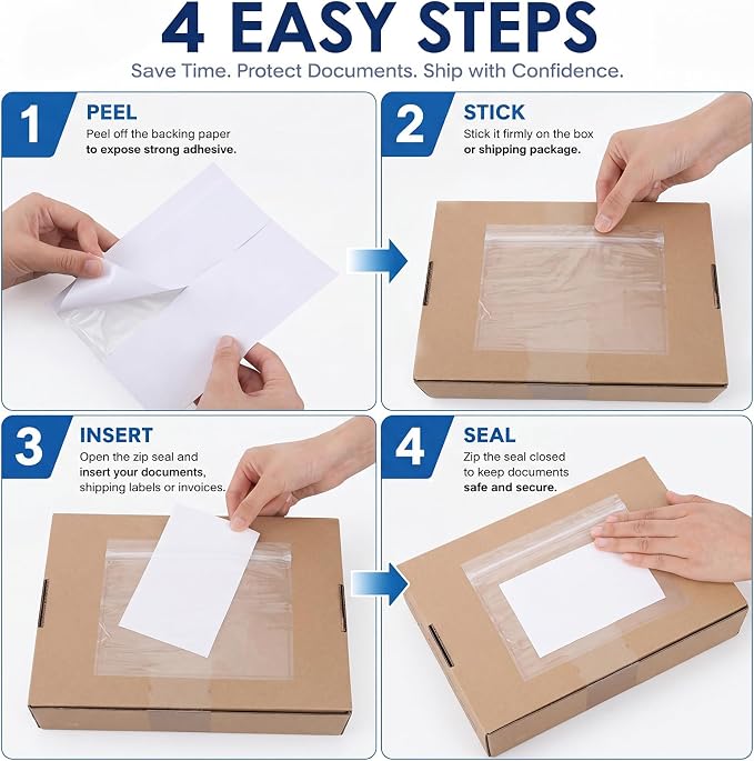 Glenmal 250 Pcs 7" x 5.5" Resealable Packing List Envelopes Clear Self-adhesive - Image 4