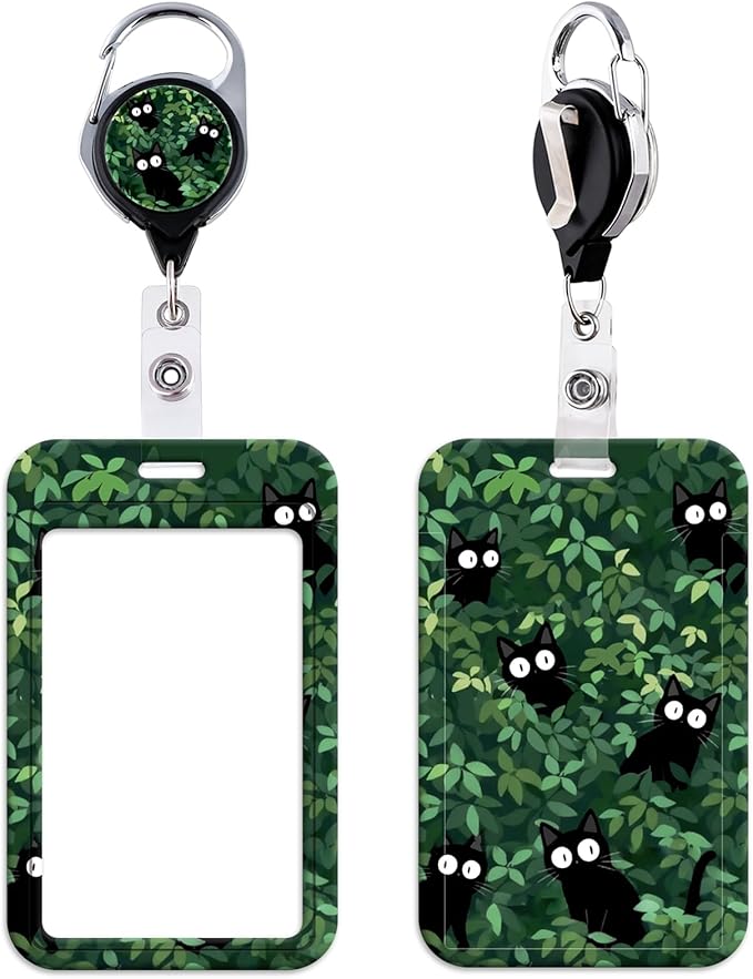 Cute ID Badge Holder Black Cats Keychain Retractable Badge Reel ID Holder by beemorita