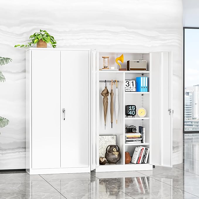 INTERGREAT Metal Storage Cabinet with Lock,White Armoire Wardrobe Closet with Lockable Doors,72" H Storage Closet Cabinets for Home,School,Office,Bedroom-DeskLoop Office