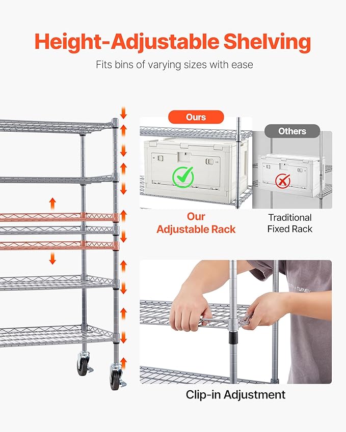 VEVOR 5-Tier Rolling Bin Storage Rack, 16 Organizer Bins, Bin Rack Storage - Image 6