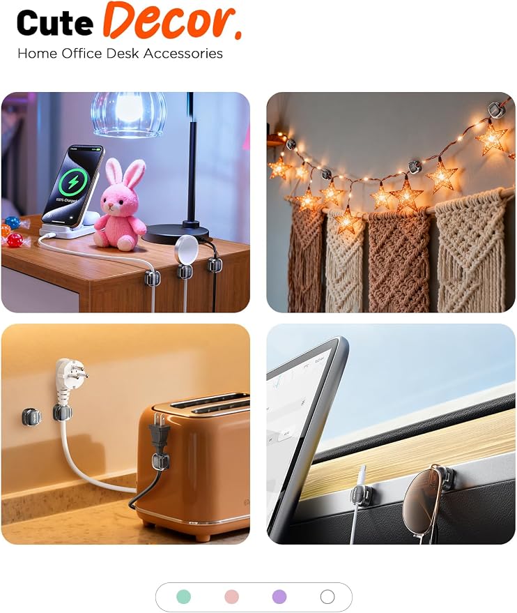 Cable Clips, 12 Pack Cord Holder Cord Organizer Spring Cord Clips Phone Charger - Image 7