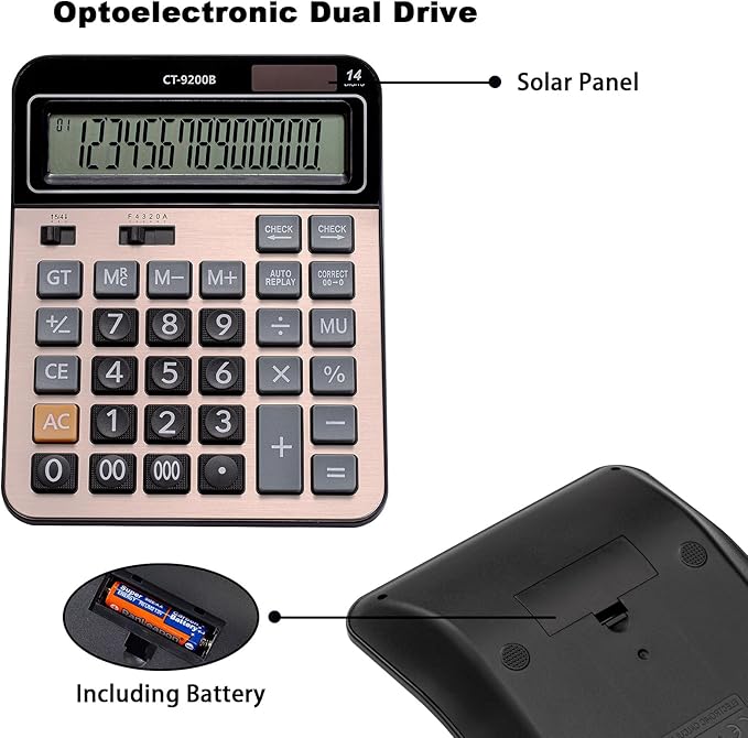 Large Computer Electronic Calculator Counter Solar & Battery Power 14 Digit Display Multi-Functional Big Button for Business Office School Calculating (HY-9200B)-DeskLoop Office