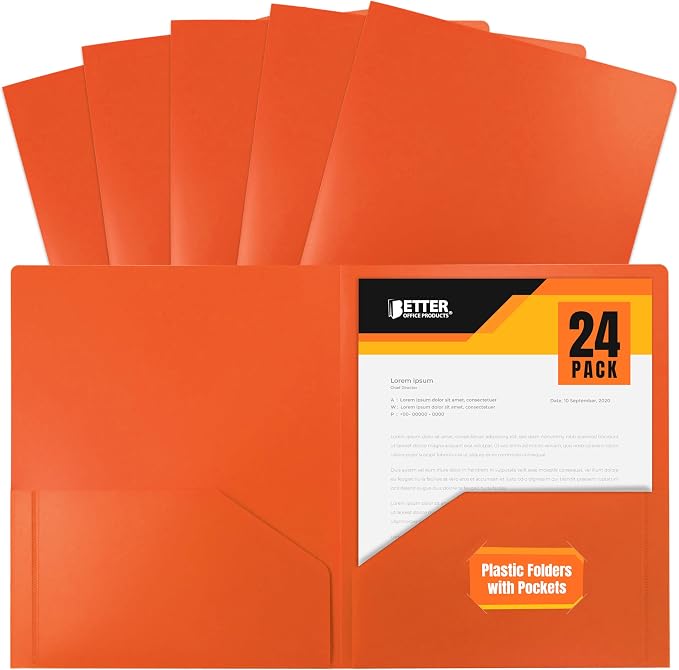 Better Office Products Heavyweight Plastic 2 Pocket Portfolio Folder, Letter by BetterOfficeProducts