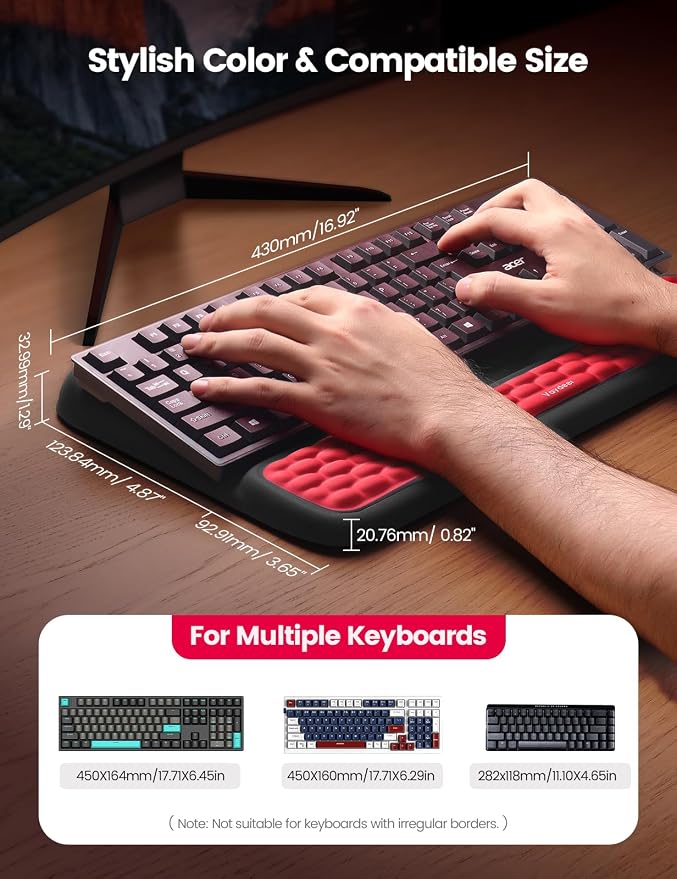 Vaydeer Keyboard Stand with Wrist Rest, Gaming Wrist Support Pad, Ergonomic - Image 7