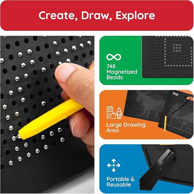 PicassoTiles Magnetic Drawing Board 748 Beads Pad Large 12x10 Inch STEM Writing - Image 3