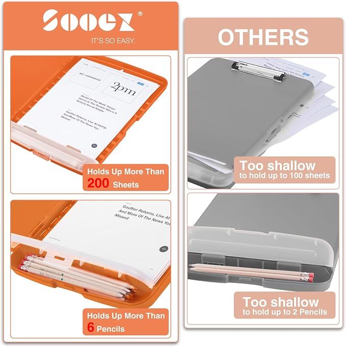 Sooez Clipboard with Storage, Clip Board 8.5 x 11 with Pen Holder, Plastic - Image 3