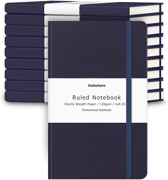 Huhuhero Lind Notebook Journals for Writing, 120Gsm Premium Thick Paper Hardcover Notebooks for Work, Business, Note Taking, Office School Supplies 5"×8.25" (10, Navy Blue)-DeskLoop Office