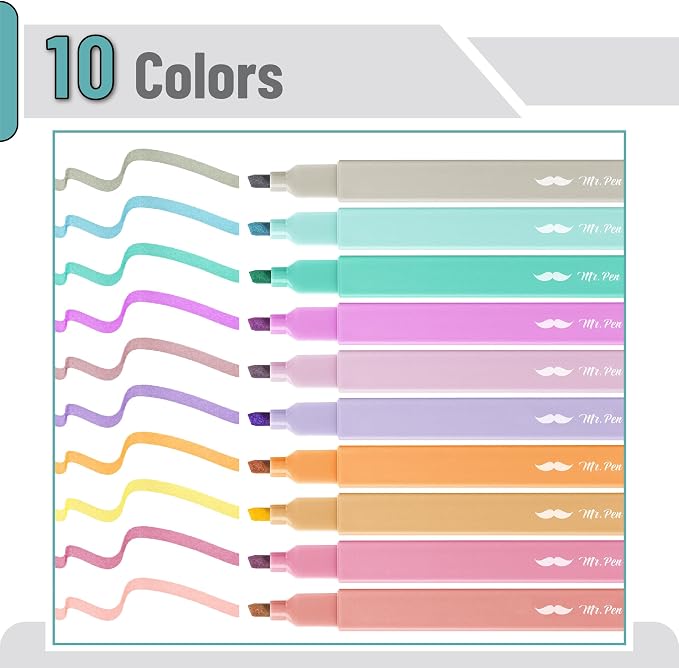 Mr. Pen- Aesthetic Highlighters No Bleed, 10 Pack, Candy Colors, Chisel Tip | - Image 2