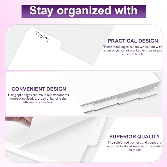 Binder Dividers with Tabs for 3 Ring Binder, 8.5 x 11 Paper Binder Dividers - Image 3