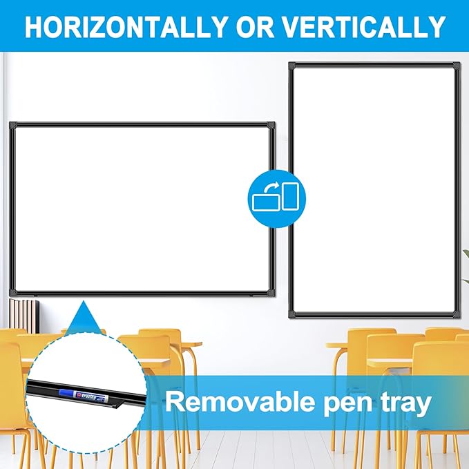 H-Qprobd 48"x24" Magnetic White Board Dry Erase Wall Mount Whiteboard - Office Home Classrooms White Board Hanging Writing Board with Black Aluminum Frame-DeskLoop Office