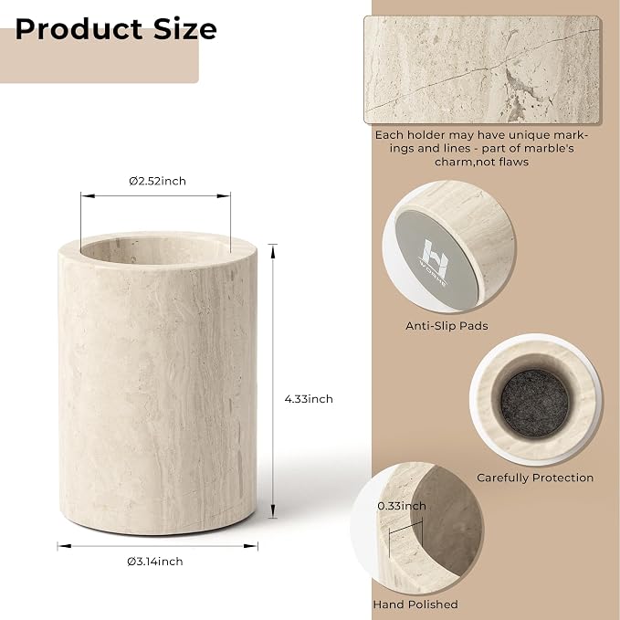 Natural Marble Pen Holder for Desk, Handcrafted Sturdy Desk Organizer - Image 3
