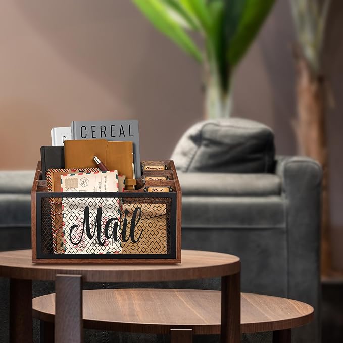 Mail Organizer Letter Holder Countertop, Mail Sorter Mail Basket Wall Mounted - Image 7
