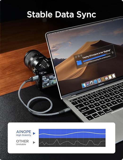 AINOPE External Hard Drive Cord 10Gbps Micro B to USB C External Hard Drive USB C to Micro B Cable Nylon Braided for MacBook Air/Pro, Seagate, WD Toshiba, SSD, iPhone, iPad, Camera, 1.6FT, Grey-DeskLoop Office