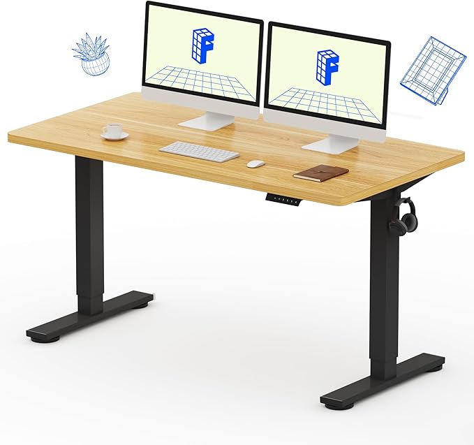 FLEXISPOT EN1 Whole-Piece Standing Desk 55x28 Electric Height Adjustable Desk for Home Office and Computer Workstation (Black Frame + 55" Maple Top, 2 Packages)-DeskLoop Office