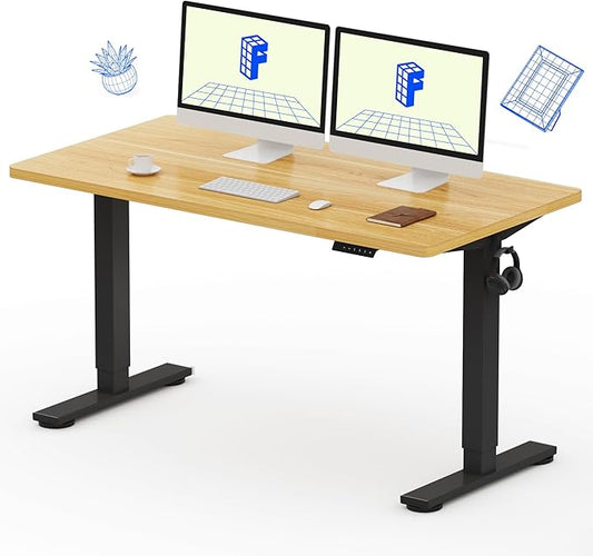 FLEXISPOT EN1 Whole-Piece Standing Desk 55x28 Electric Height Adjustable Desk for Home Office and Computer Workstation (Black Frame + 55" Maple Top, 2 Packages)-DeskLoop Office