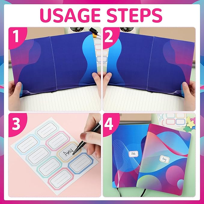 Jumbo Book Covers 8 Pack Reusable Fabric Book Cover Protective Books Covers 9 x 11 Inch Neon Stretchable Books Sleeve Cover with Label Sticker for Most Hardcover Textbooks Up to 10 x 12.5 Inch-DeskLoop Office