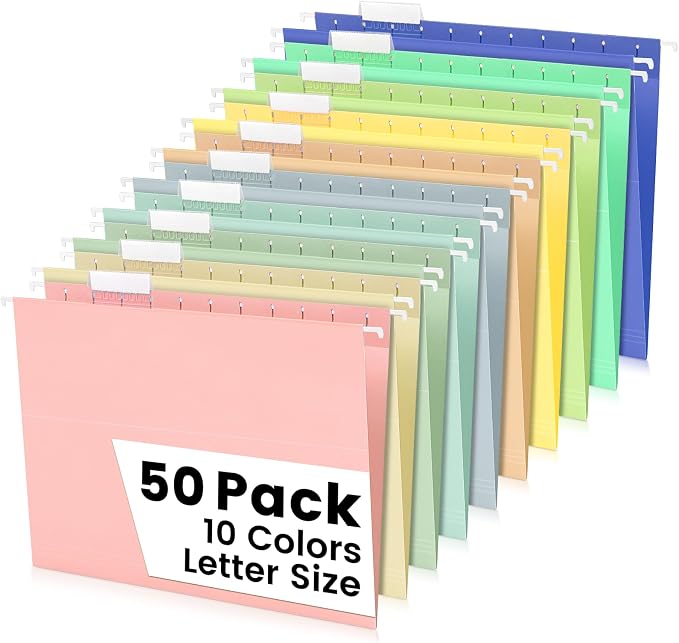 50-Pack Morandi Hanging File Folders, Letter Size by Jowaia