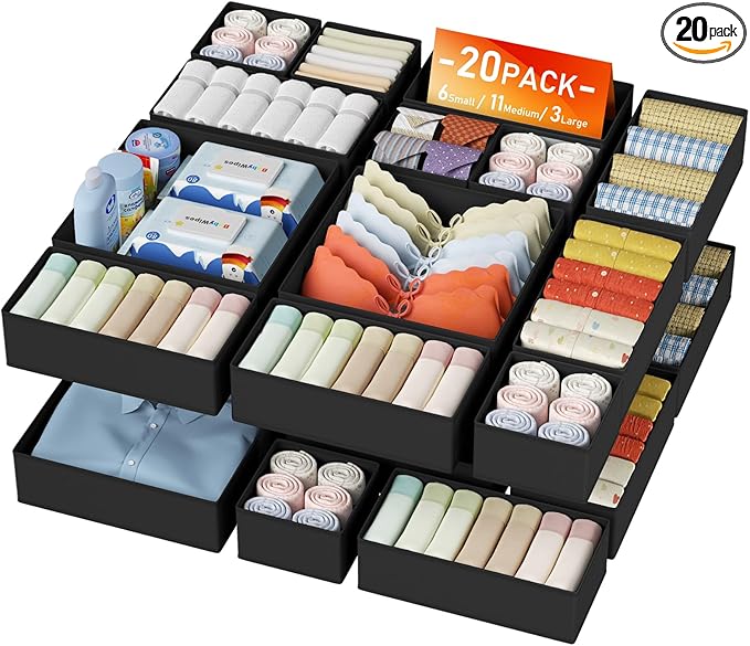DIMJ Drawer Organizer Clothes - 20 Pack Closet Drawer Organizer Bins for Baby Clothes Storage, Fabric Dresser Organizer for Nursery Bedroom, Foldable Small Drawer Dividers for Underwear Socks-DeskLoop Office