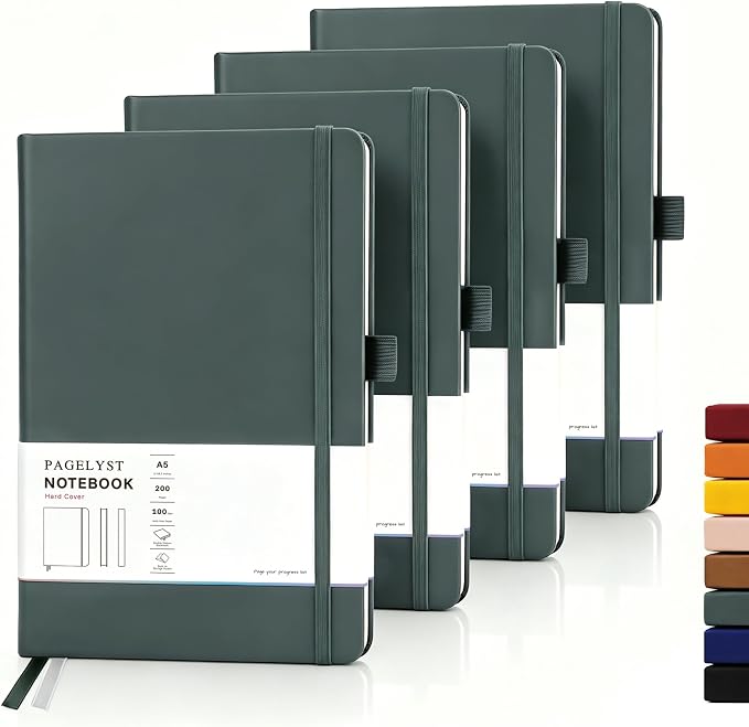 PAGELYST Graph Grid Paper Notebook, 200 Pages, 4 Pack Leather Hardcover Notebook by Unknown