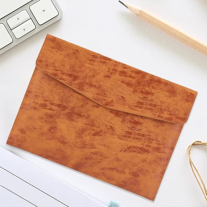 Waterproof A4 PU Leather Envelope File Holder Brown Thin Document Folder - Image 7
