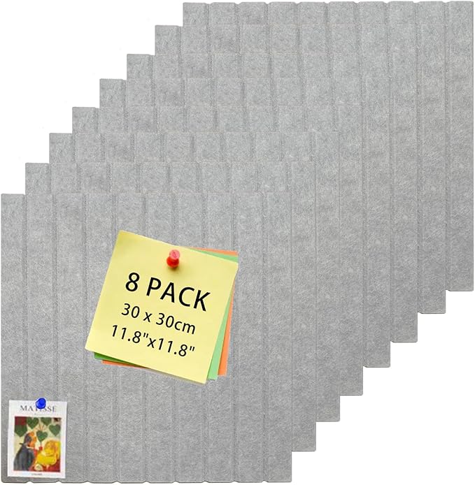 KEYIDE 8Pack 12"x12" Bulletin Boards for Walls, Push Pin Board for Office, Cork Board Alternative for Office, School Slat Wall Paneling (Grey)-DeskLoop Office