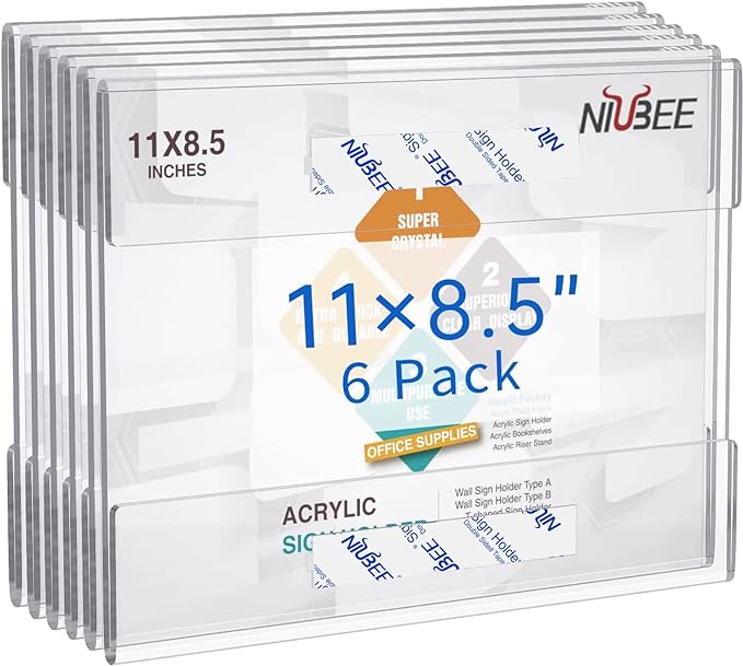 NIUBEE Acrylic Sign Holder 8.5x11 Inches Horizontal, Restaurant-No Drilling by NIUBEE