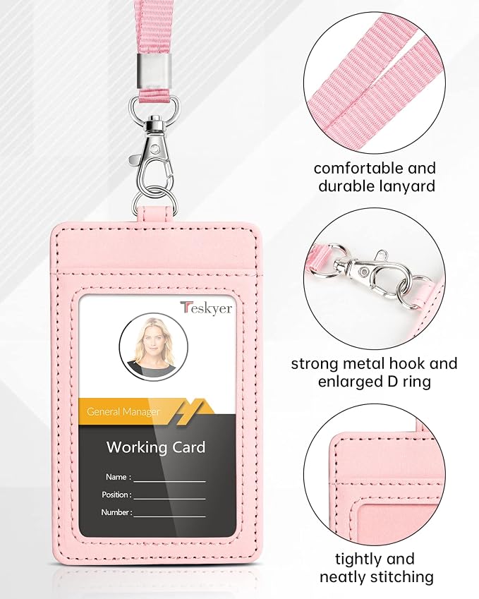 Teskyer Badge Holder with Lanyard, Leather ID Name Badge Card Holder with - Image 4