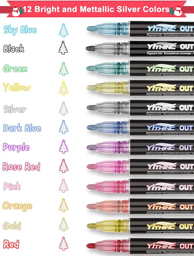 Outline Markers, 12 Metallic Shimmer Glitter Gel Pens, Tween Teen Girl Gifts - Image 7
