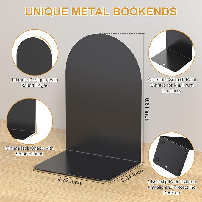 Bookends 2 Pairs, Metal Round Bookends - Image 3