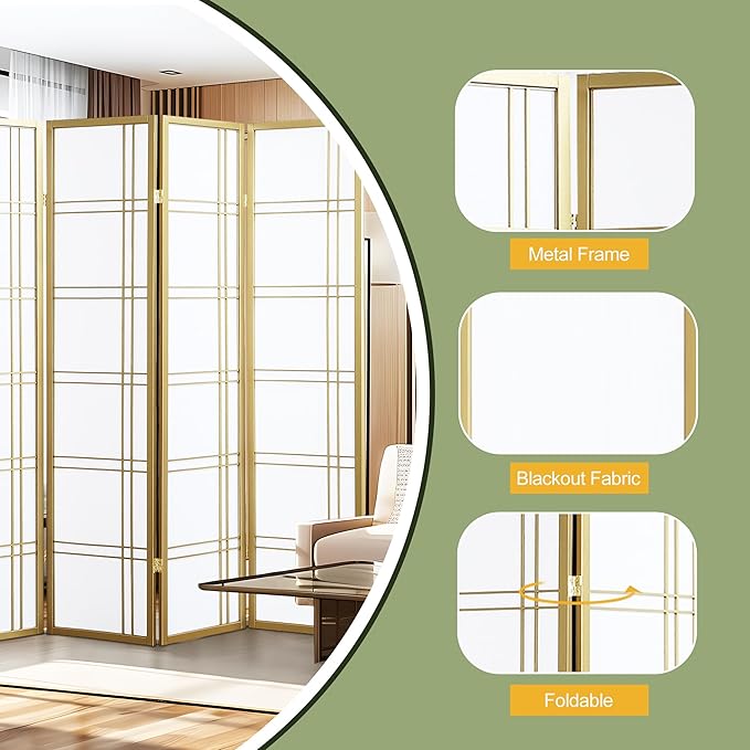 NicBex Room Divider 4 Panel Room Dividers with Paper-Looking Partition Room Dividers and Folding Privacy Screens Wall Divider for Home, Office, Room Separation,72" W x 1" D x 70" H, White+Gold-DeskLoop Office
