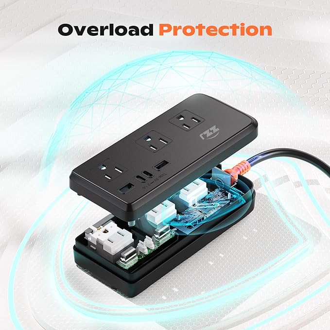 Surge Protector Power Strip,7-in-1 with 6 FT Flat PlugExtension Cord,Surge Protector,with 3 AC Outlets 2USB A,2USB C Outlets for for Home, Office, Dorm Essentials,UL FCC Listed Visit The ZZJ Store-DeskLoop Office