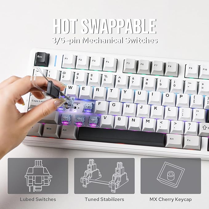 EPOMAKER X Aula F99 PRO Wireless Gaming Keyboard with 8000mAh Battery, Hot Swappable Creamy Keyboard, 2.4GHz/Type-C/BT5.0, NKRO, RGB Backlit for Win/Mac/Gaming (Black&Grey&White)-DeskLoop Office