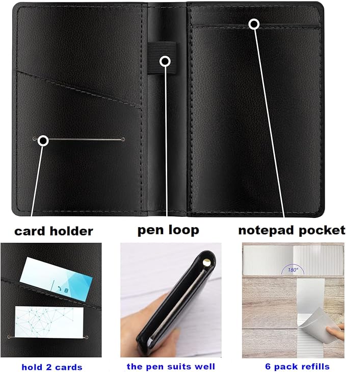 9 Pieces Mini Pocket Notepad Set, Included Leather Pocket Note Pad Holder - Image 4