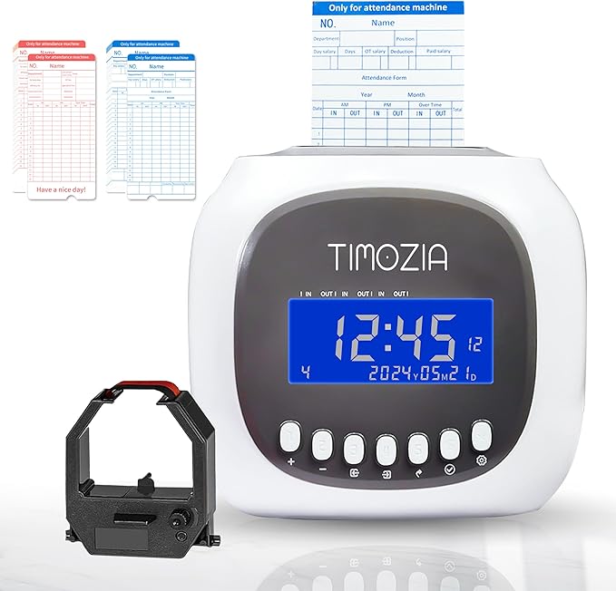 Time Clocks for Employees Small Business, Auto-Align Time Clock, 6 Punches per Day Time Machine, Clock in Machine for Employees with Time Cards, 2 Ink Ribbons and White with 50 Cards-DeskLoop Office