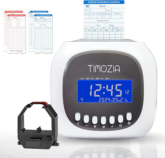 Time Clocks for Employees Small Business, Auto-Align Time Clock, 6 Punches per Day Time Machine, Clock in Machine for Employees with Time Cards, 2 Ink Ribbons and White with 50 Cards-DeskLoop Office