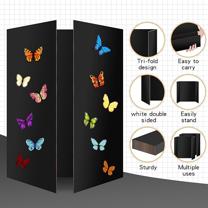 4 Pack Trifold Poster Board 48" X 36", IKAYAS Double Sided Black Poster Boards, Science Fair Display Boards Posterboard Foamboard for Mounting, Prints,Art,Display,Projects Classroom Supplies-DeskLoop Office