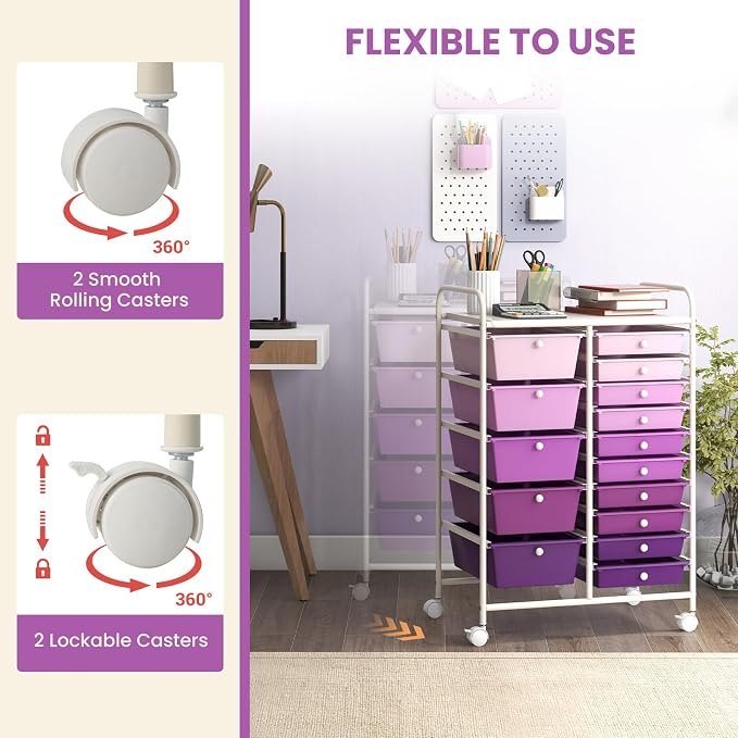 GOFLAME 15-Drawer Rolling Storage Cart, Craft Storage Cart - Image 5