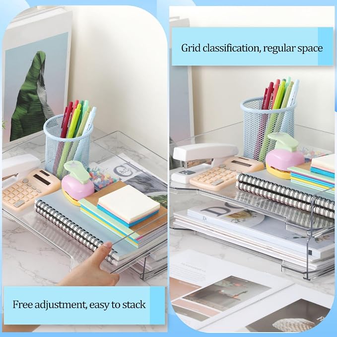 DoubleFill 2 Pcs Stackable Letter Tray Rectangular Plastic Desk Organizer 13 x - Image 6